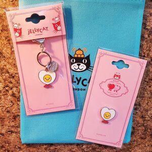 Jellycat Purrks Exclusive Heart Boiled Egg Keyring & Pin w/Dust Bag NEW